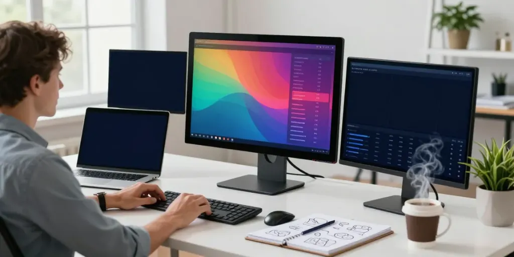 Digital marketing workspace showcasing instant indexing tools and analytics.